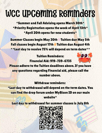 Wayne Community College - Summer/Fall reminders